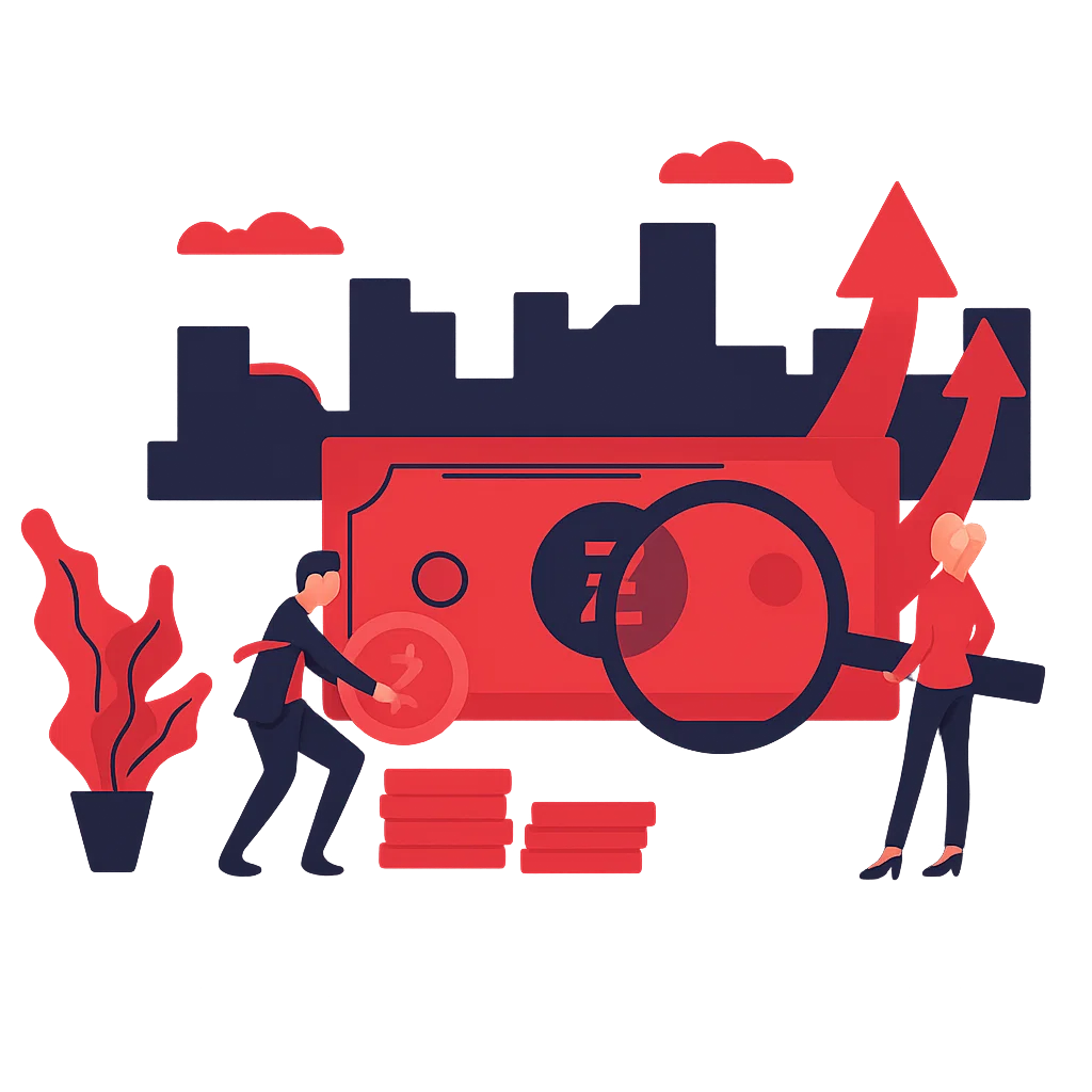 Banknot z ludźmi i miasto w tle