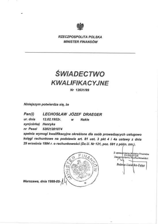 świadectwo kwalifikacyjne